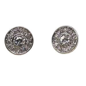 Small Round Halo Stud Pierced Earrings Clear Crystal Minimalist Silver Tone